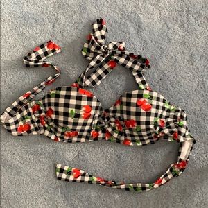 Vintage cherry gingham print bikini top